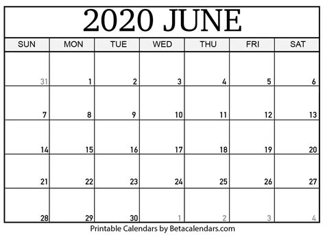 Blank Calendar For June Printable Template Calendar