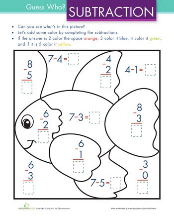 March addition and subtraction worksheets for kindergarten! Color by Simple Subtraction | Subtraction worksheets ...