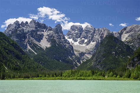 Italy Trentino Alto Adige Scenic View Of Lake Durrensee And Cristallo