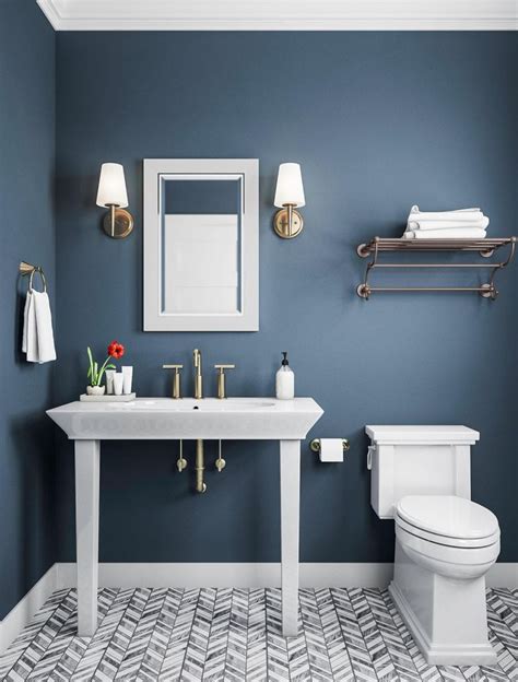 Achieve A Stately Blue Bathroom The Trick Here Is The Bathroom Wall
