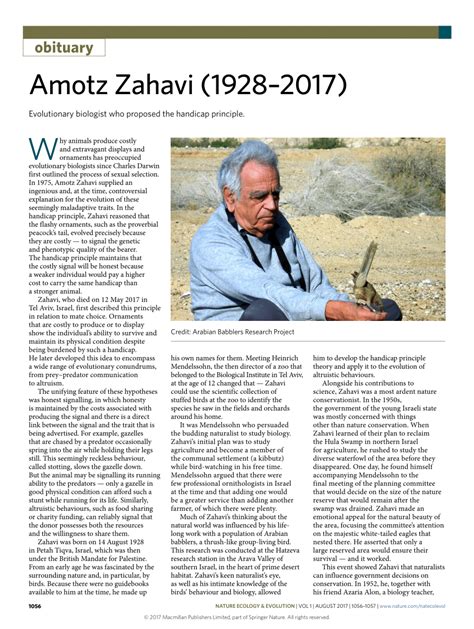 Pdf Amotz Zahavi 19282017
