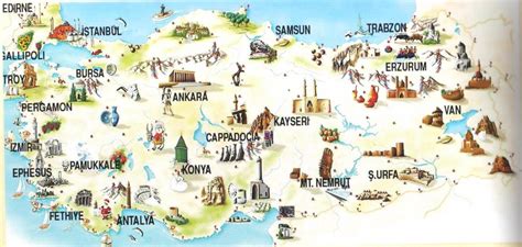 Turchia mappa paese poligonale con faretti posti. Turchia attrazioni mappa - Mappa della Turchia attrazioni ...