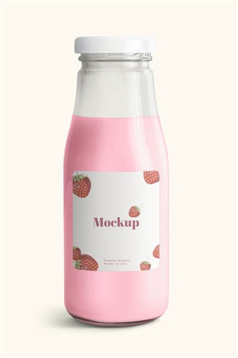 premium psd  fresh strawberry milk   glass bottle   strawberry milk bottle