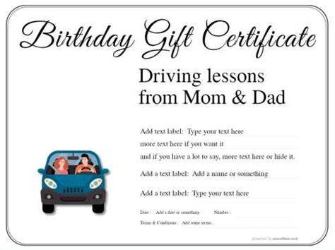 driving lessons gift voucher template   great gifts  autistic  disabled teenagers