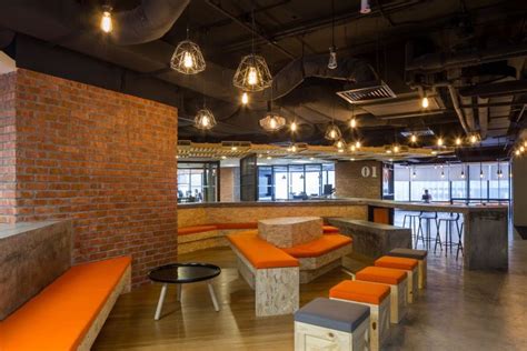 Rustic Open Concept Offices Corporate Interior Design Brick And Wood