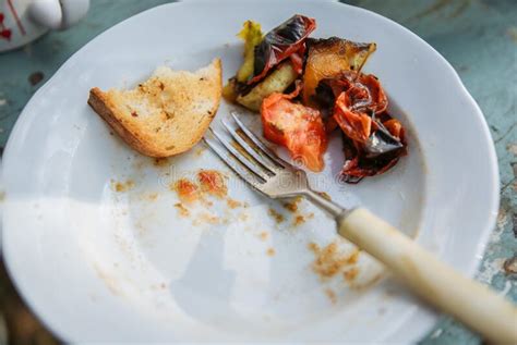 Leftovers On The Big Plate Waste Of Food Stock Image Image Of