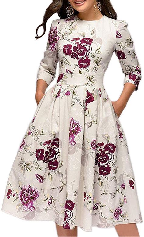 Simple Flavor Womens Floral Vintage Dress Elegant Midi Evening Dress 3