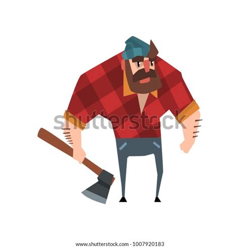 Strong Bearded Woodcutter Character Axe His Stock Vector Royalty Free 1007920183