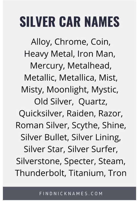 Silver Car Names 60 Names For A Silver Car — Find Nicknames Silver