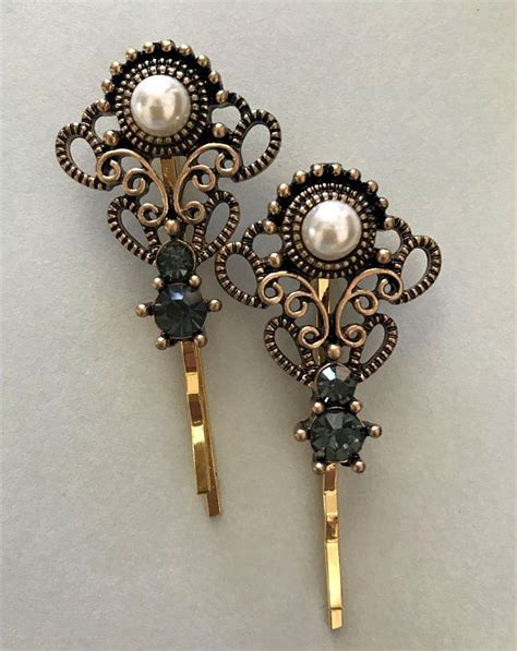 Two Decorative Hair Pins Handmade Bronze And Gold Filigree Bobby Pins
