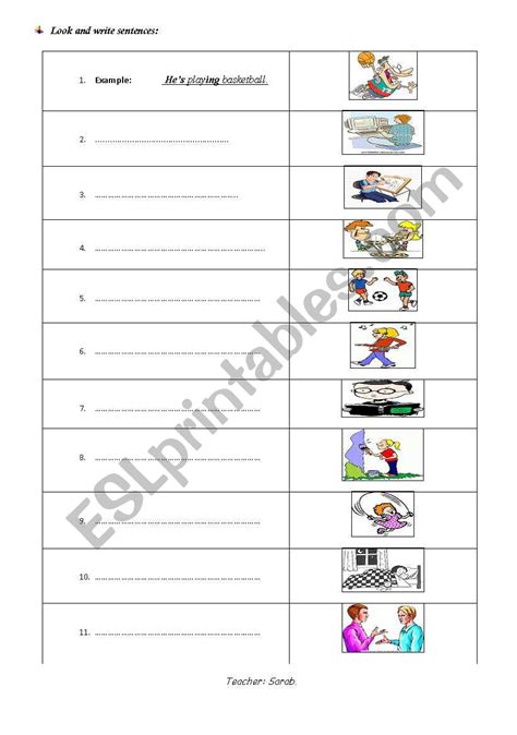look at the pictures and write sentences - ESL worksheet by Sarab311