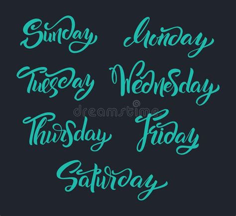 Hand Lettering Days Of Week Modern Calligraphy Stock Vector