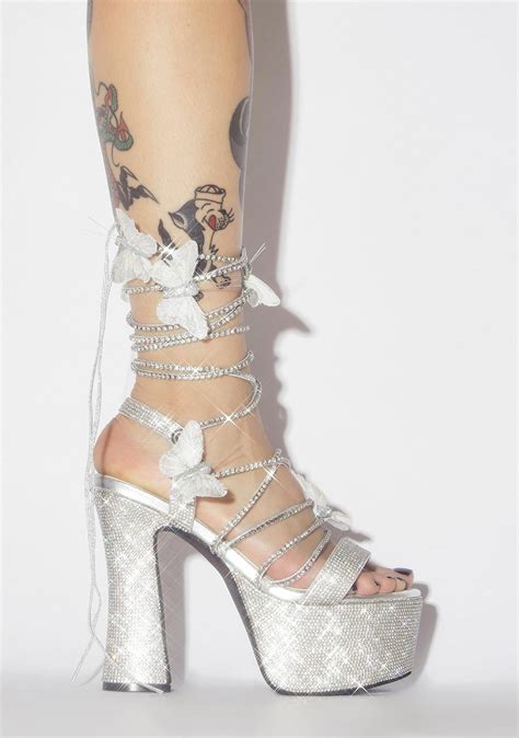 poster grl lace up butterfly platform heels rhinestone diamond silver dolls kill