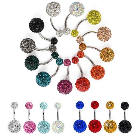 Navel Belly Button Ring Barbell Rhinestone Crystal Ball Piercing Body Jewelry Crystal