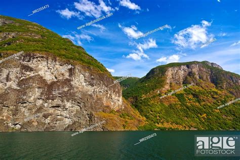 Fjord Naeroyfjord In Norway Famous Unesco Site Stock Photo Picture