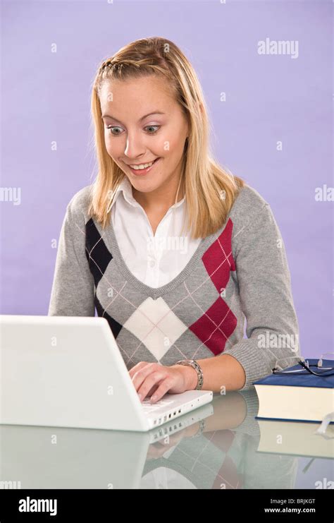 Woman Using Laptop Computer Stock Photo Alamy