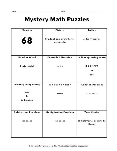If you really like exercising your brain, figuring things 'round and 'round till you explode, then this is the page for you ! mystery math puzzles.pdf | School | Pinterest