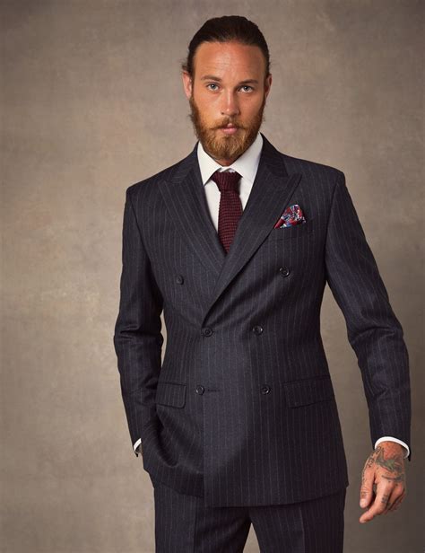 men s charcoal chalk stripe tailored fit double breasted italian suit jacket 1913 collection