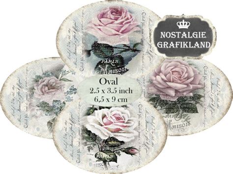 Labels Shabby Chic Roses Digital Flowers Printable Ovals Etsy