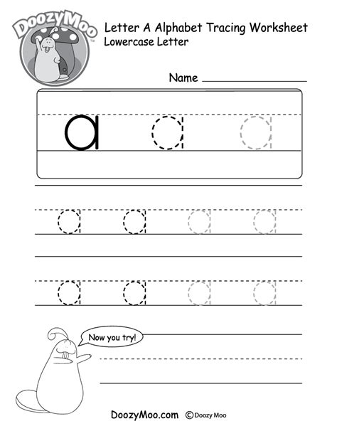 Lowercase Letter A Tracing Worksheet Doozy Moo