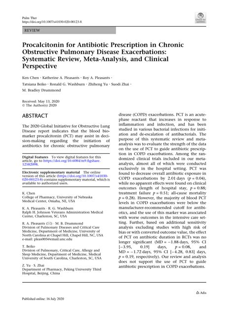 Pdf Procalcitonin For Antibiotic Prescription In Chronic Obstructive