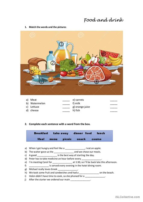 Food And Drink English Esl Worksheets Pdf And Doc