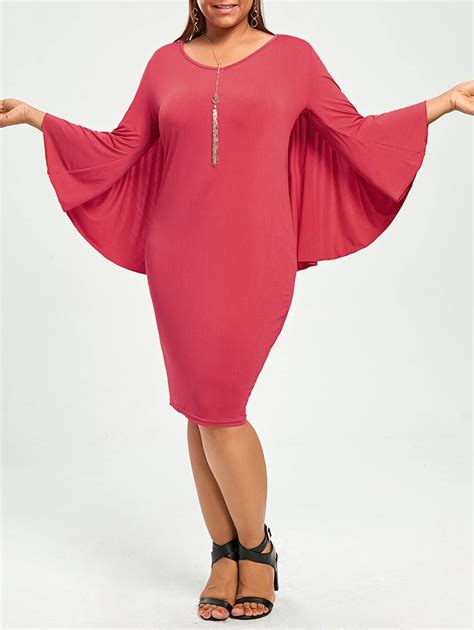 photo gallery trendy solid color v neck 3 4 sleeve bodycon cape dress for women