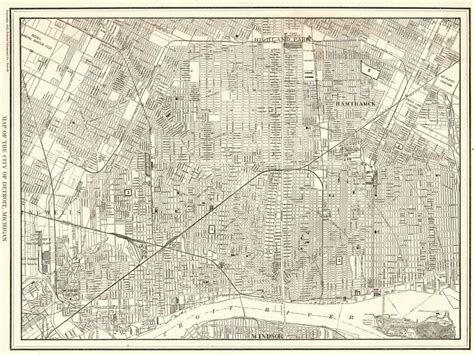 1923 Antique Detroit Michigan Street Map Original City Map Of Detroit