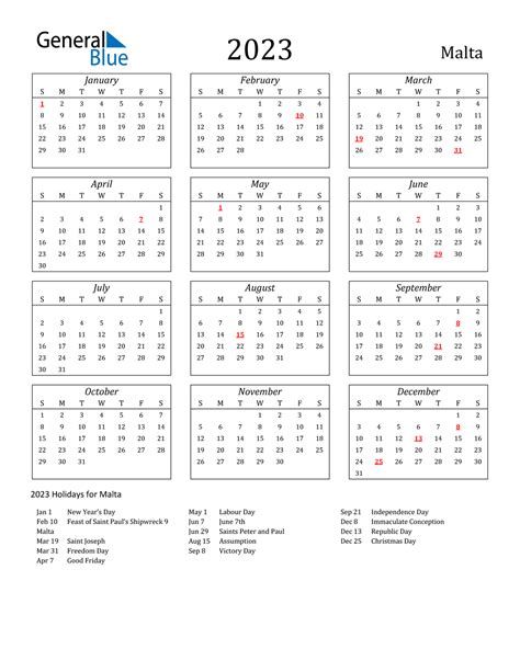 2023 Malta Calendar With Holidays