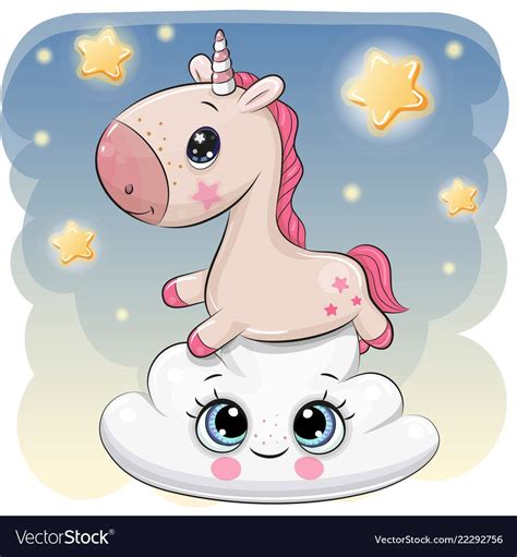 Cute Unicorn A On The Cloud Royalty Free Vector Image Free Art Prints