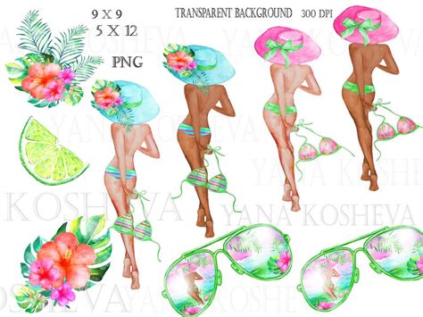 Watercolor Fashion Clipart Beach Fashion Girls Summer Clip Art Etsy