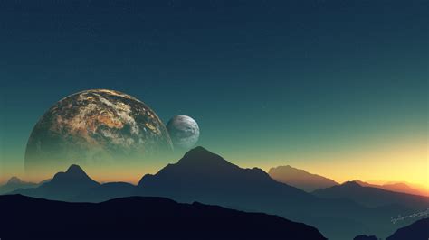 Wallpaper Distant Planet Moon Horizon Sunset 4k Space