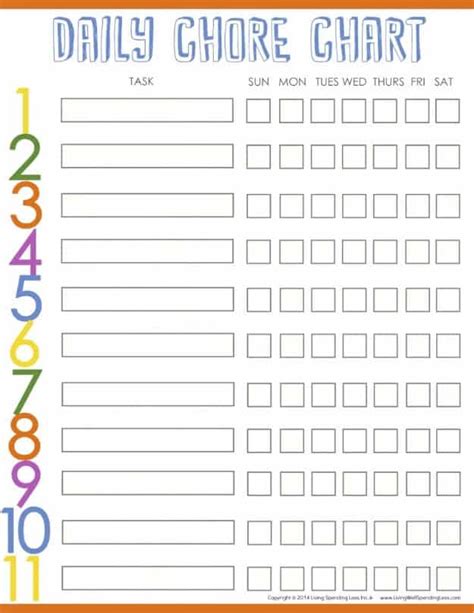 15 Chore Chart Printable For Kids Of All Ages Free Download