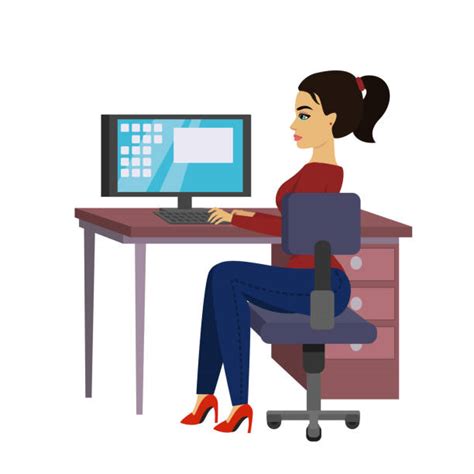 Cartoon Of A Beautiful Office Girl Busy Working Illustrations Royalty Free Vector Graphics