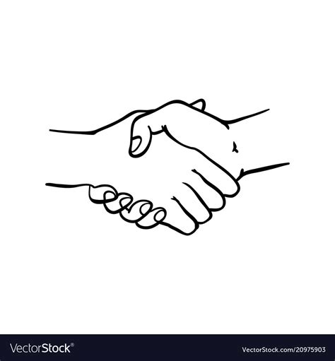 Two Human Hands Shaking Symbol In Sketch Style Vector Image
