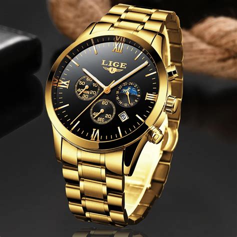 Lige Fashion Top Brand Luxury Gold Watches Mens Stainless Steel