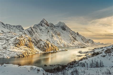 Images Lofoten Norway Sea Nature Mountains Snow Coast