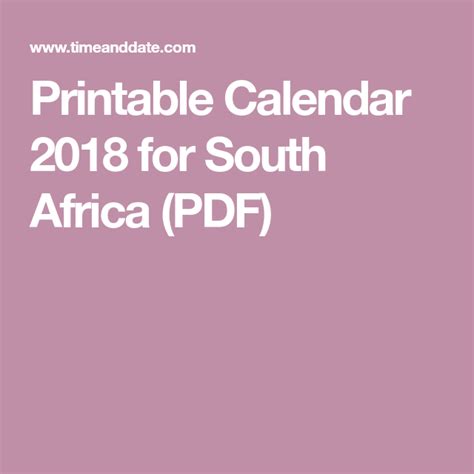 Printable Calendar 2018 For South Africa Pdf With Images