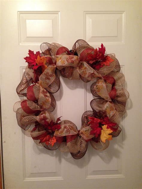 Fall Deco Mesh Ribbon And Fake Leaves Wreath Made It With Items From