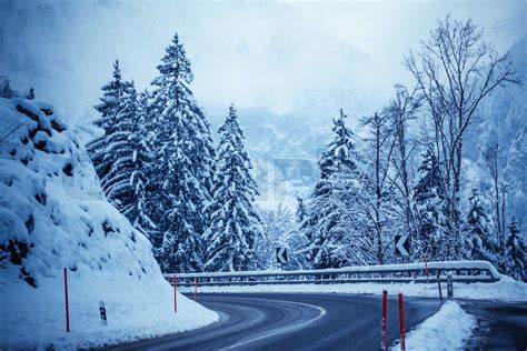 Winter Road In Snow Mountain Road With Snow Stock Image Colourbox
