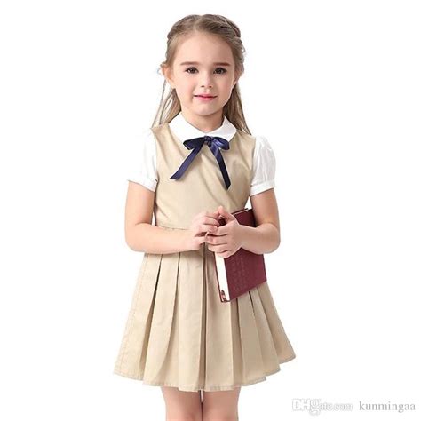 2020 Big Girl Summer Dresses Bowknot Kids Dress School Uniform Blue