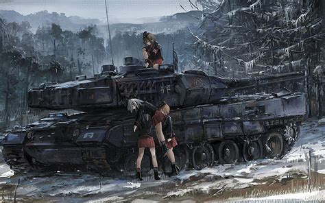 Girls Und Panzer Nishizumi Maho Tank Forest Itsumi Erika Winter Artwork Hd Wallpaper