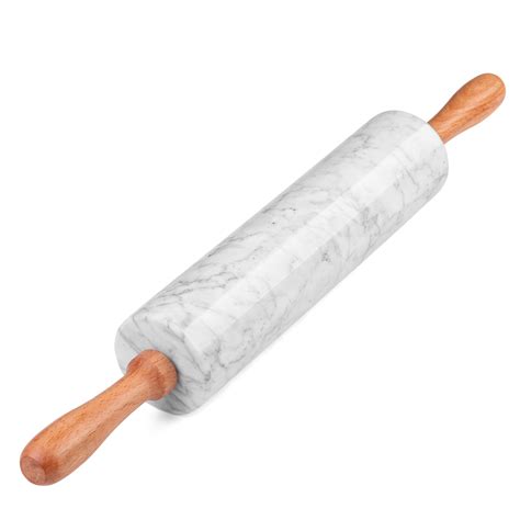 White Marble Rolling Pin 10 Inch With Wooden Handle And Holder Base