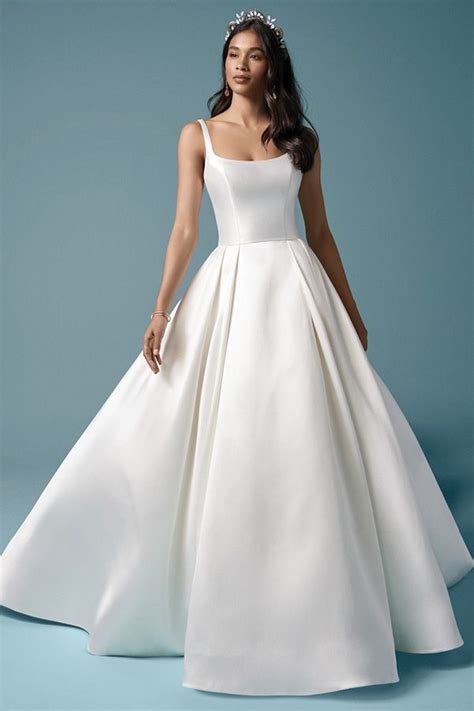 Simple Satin Square Neckline A Line Wedding Dress With Pockets In Maggie Sottero Wedding