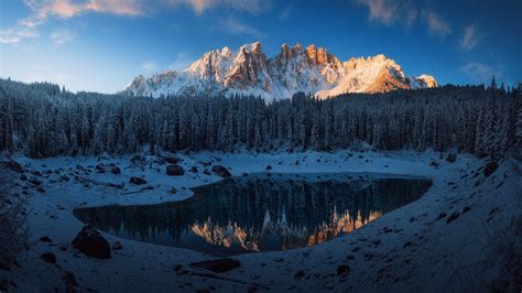 1366x768 Forest Lake Mountains Snow 1366x768 Resolution Hd