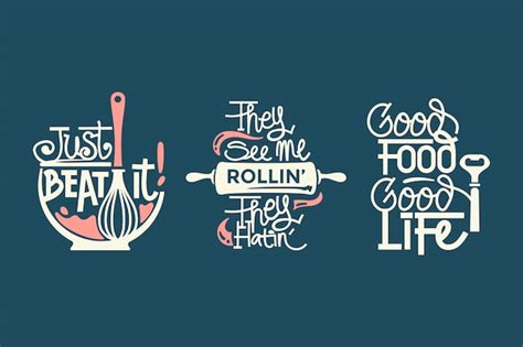 Premium Vector Set Of Cooking And Kitchen Quotes Label Typography Paper Cut And Lettering