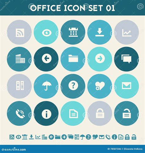 Office 1 Icon Set Multicolored Flat Buttons Stock Vector