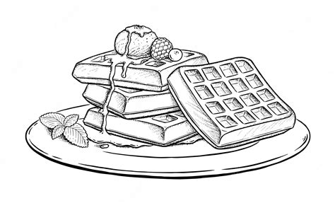 Premium Vector Sketch Illustration Of Waffles With Ice Cream And Mint