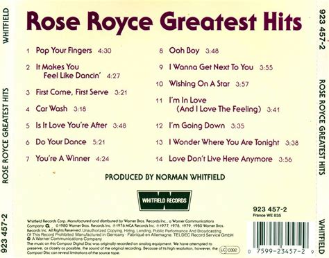 Carátula Trasera De Rose Royce Greatest Hits Portada