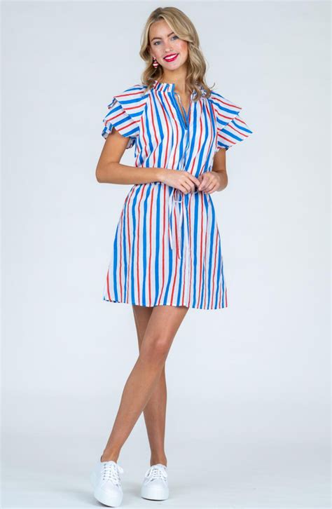 Tinsley Dress Harbour Stripe Cherry Monkees Of Fairfax